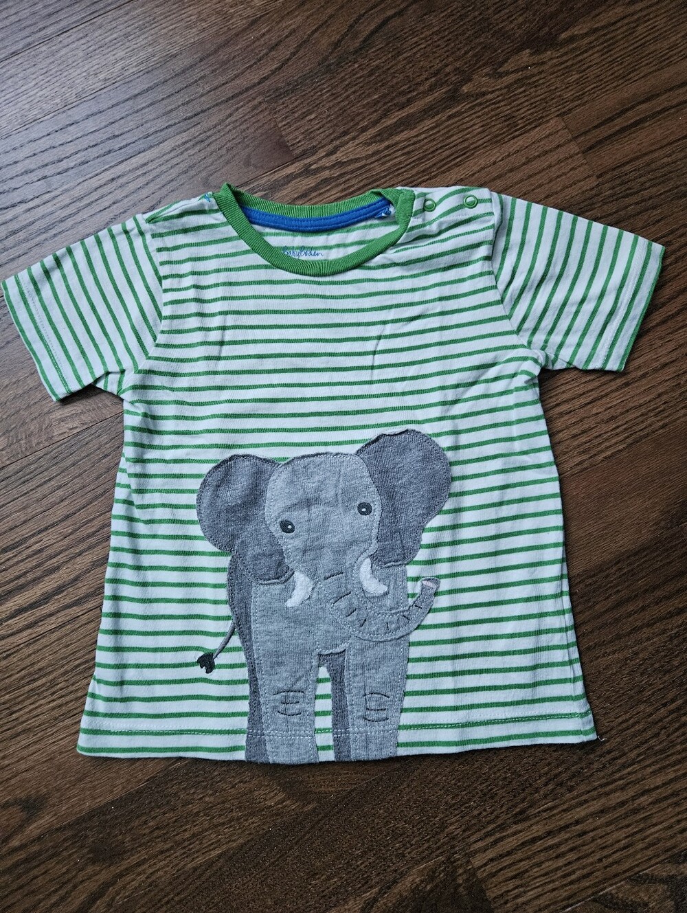 Kids Green & White Striped Elephant Applique Tee